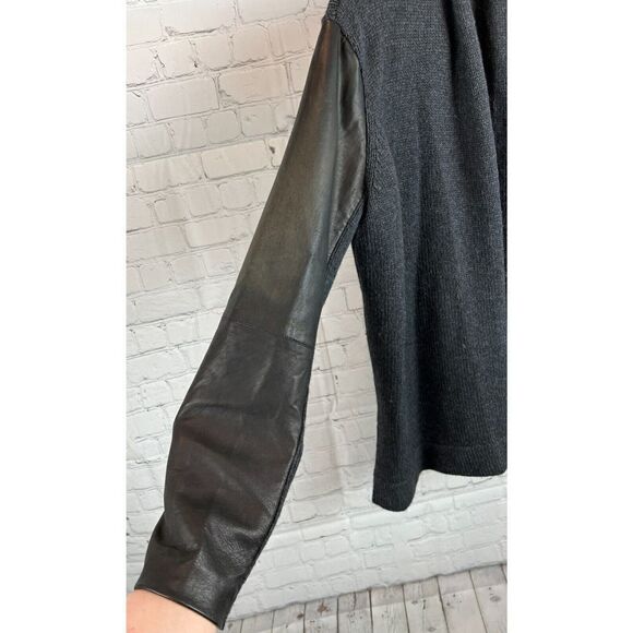 VINCE dark gray wool yak knit lamb leather sleeve open front cardigan sweater S - Picture 11 of 12